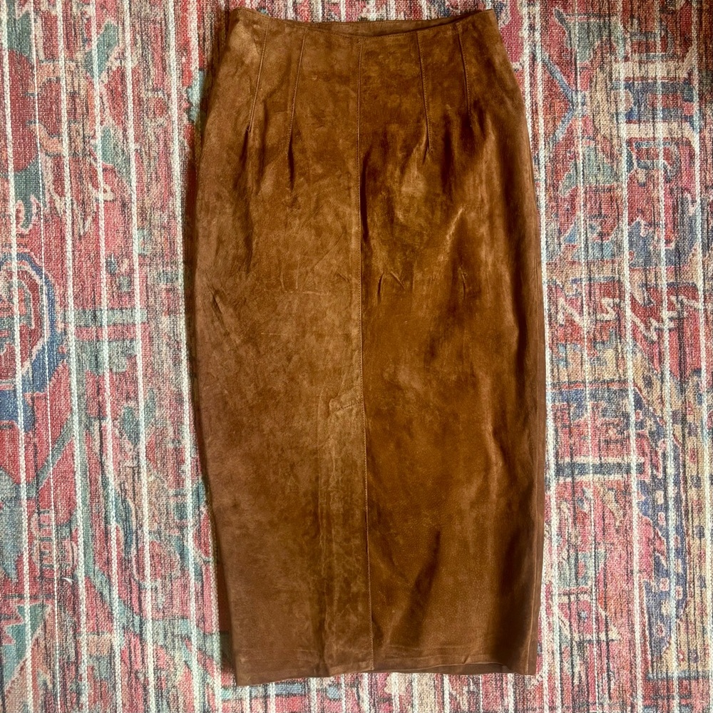 Talbots Brown Suede Midi Pencil Skirt - Picture 4 of 6